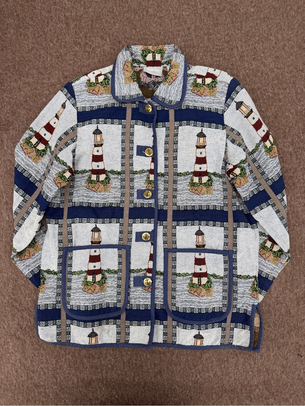 Vintage Blair Lighthouse Coastal Grandmacore AOP Jacket Coat Women’s Medium